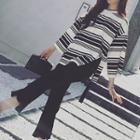 Set: Striped 3/4-sleeve T-shirt + Cropped Boot-cut Pants