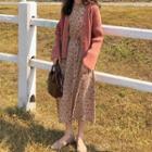 Plain Knit Cardigan / Long-sleeve High-neck Floral Midi Dress