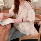 Short-sleeve Lace Loose-fit Top Almond - One Size