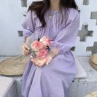 Short-sleeve Plain A-line Dress Light Purple - One Size