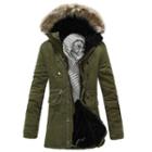 Furry Hood Fleece-lined Buttoned Jacket