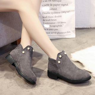 Faux Pearl Accent Ankle Boots