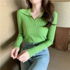 Long-sleeve Slim-fit Ribbed Knit Top