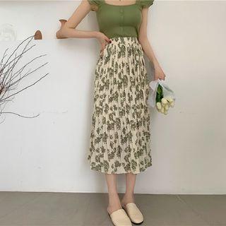 Patterned Chiffon A-line Midi Pleated Skirt Floral - One Size