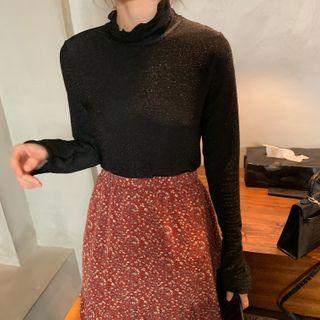 Mock-neck Glitter Top