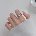 Lettering Heart Layered Sterling Silver Open Ring Silver - One Size