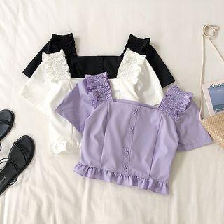 Square Neck Ruffle Trim Crop Top