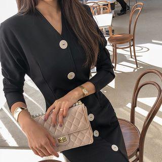 Button-through Sheath Dress Black - One Size