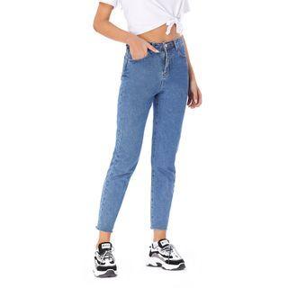 Mid Waist Washed Straight Leg Jeans