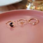 Alloy Ring (various Designs) Set Of 3 - Gold & Blue & White - 14#
