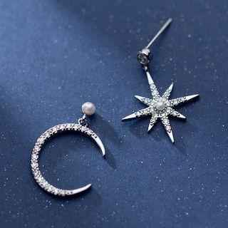 925 Sterling Silver Asymmetric Star Drop Earring 1 Pair - S925 Silver - Silver - One Size