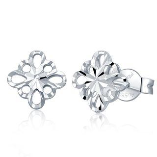 14k/585 White Gold Diamond Cut Rhombus Earrings