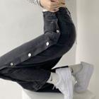 Side-button High-waist Wide-leg Jeans