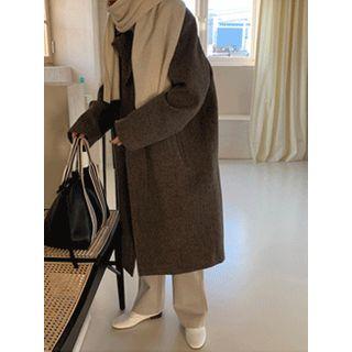 Zip-front Wool Blend Coat Brown - One Size