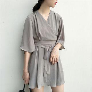 Tie-waist V-neck Chiffon Dress