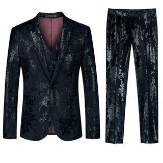 Set: Floral Blazer + Dress Pants + Vest