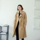 Knit-panel Wool Trench Coat With Sash