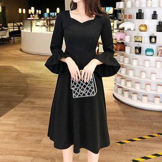 Flared-sleeve Midi A-line Dress