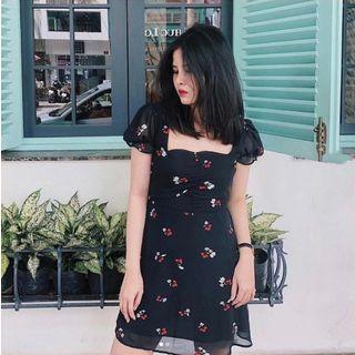 Short-sleeve Floral Chiffon Mini Dress As Shown In Figure - One Size