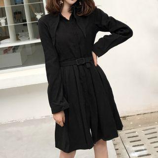 Plain Faux Suede Long-sleeve Dress