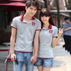 Couple Matching Short-sleeve Contrast Collar Polo Shirt