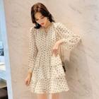 Long-sleeve Dotted Tiered A-line Dress