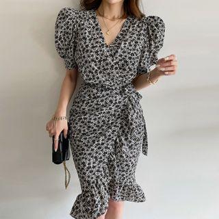 Ditsy Flower Frilled Wrap Dress