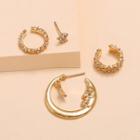 Set Of 4: Rhinestone / Alloy Earring (assorted Designs) 1 Pair - Gold - One Size