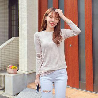 Long-sleeve Crew-neck Ribbed T-shirt