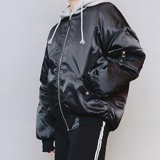 Hood Shirred-sleeve Puffer Flight Jacket