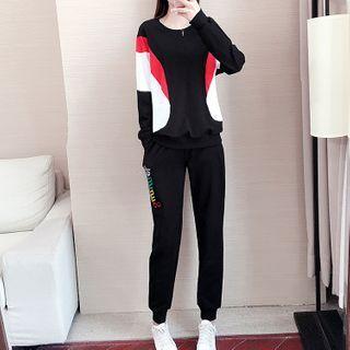 Set: Paneled Pullover + Lettering Sweatpants