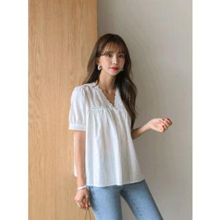 Crochet-trim Textured Blouse