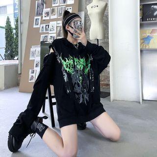 Print Cutout Sweatshirt Black - One Size