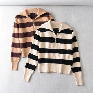 Striped Zipped Long Sleeve Sweater