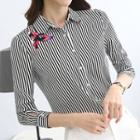 Striped Lace Embroidered Long Sleeve Shirt