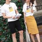Couple Matching Lettering Short-sleeve T-shirt / Set: Lettering Short-sleeve T-shirt + Midi Skirt