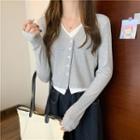 Mock Two-piece Long-sleeve Button-up T-shirt