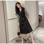 Double-breasted Check Panel A-line Dress