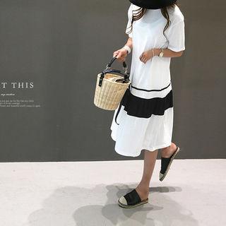 Ruffle-hem Two-tone T-shirt Dress