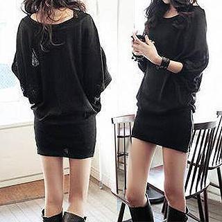 Dolman-sleeve Zip-accent Mini Dress