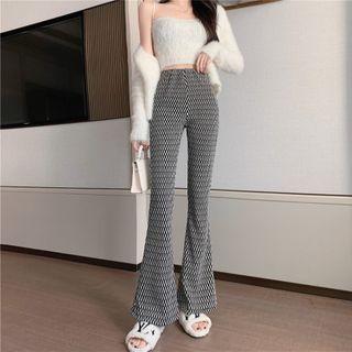 Checkered Slit Boot-cut Jeans