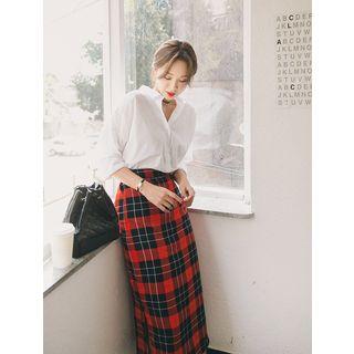 Round-hem Boxy Cotton Shirt