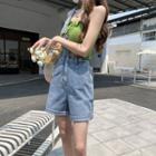 One-shoulder Suspender Denim Shorts