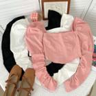 Bubble-sleeve Square-neck Crop Top In 5 Colors