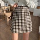 High Waist Check Mini A-line Skirt