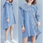 Plaid Ruffle Trim Shirt Dress Blue - One Size