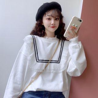 Contrast Trim Ruffle Pullover