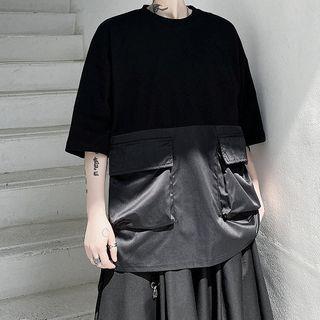 Elbow-sleeve Paneled Cargo T-shirt