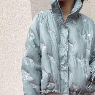 Elephant Print Padded Zip Jacket