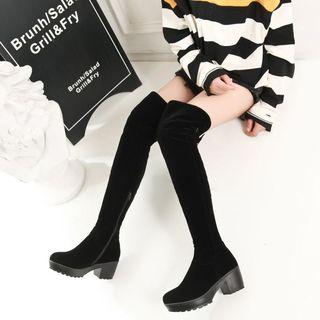 Velvet Block Heel Over-the-knee Boots